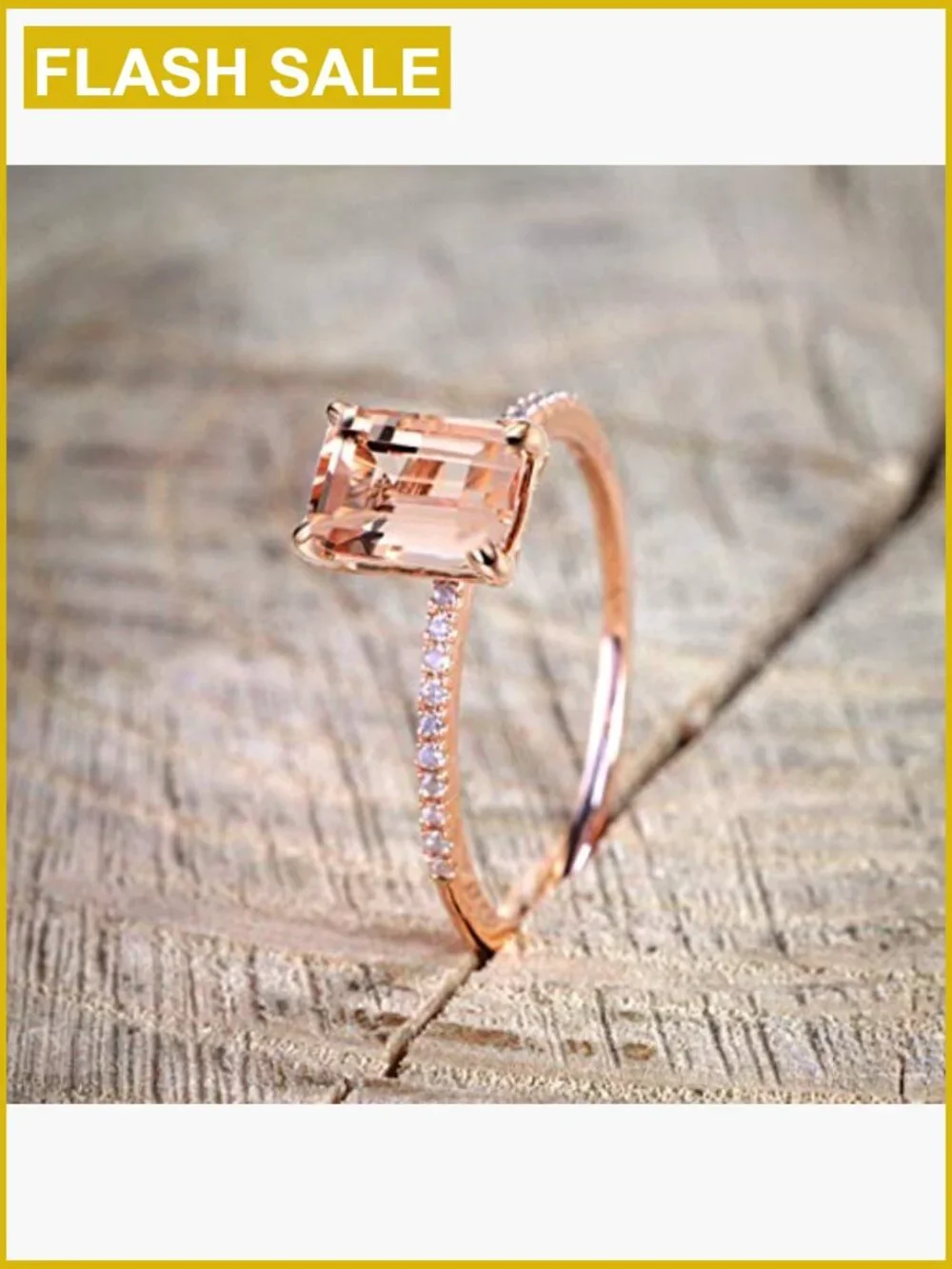 2PCS 18K Rose Gold Filled Morganite Ring Set Engagement Bridal Size 6-10 Size 6
